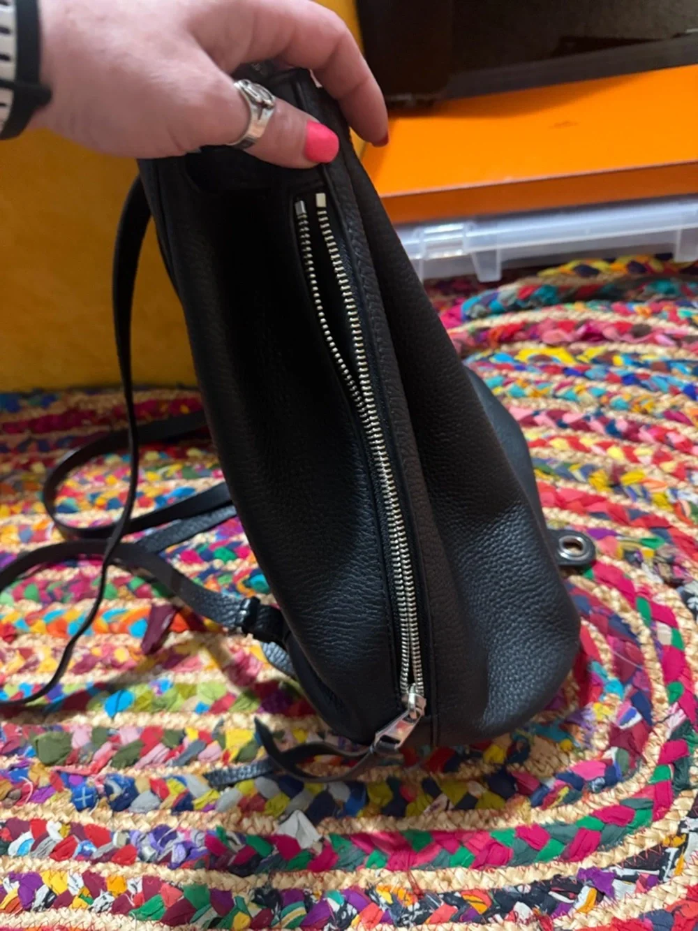 REBECCA MINKOFF Black Leather STUDDED Drawstring Bucket Bag